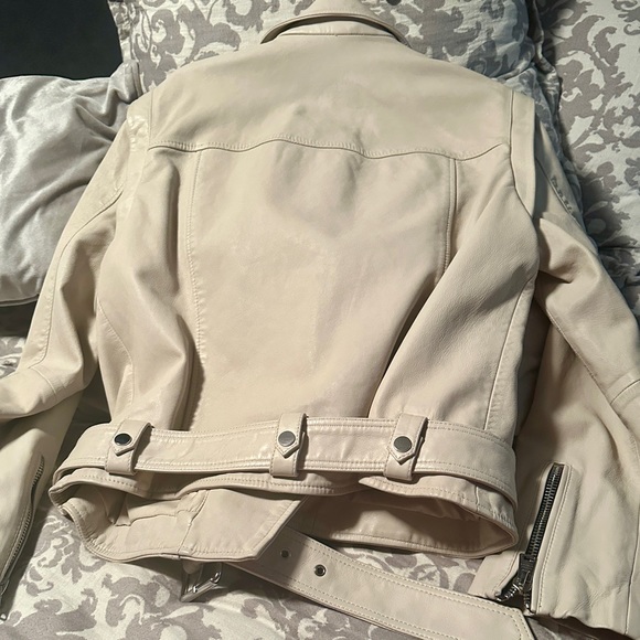 All Saints Ivory Morgan Leather Biker Jacket converts into Vest - Picture 7 of 8